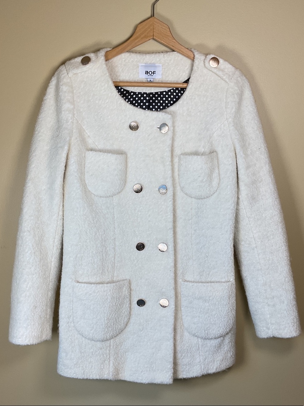 Women's aof Love Yourself Cream BouclƩ Double-Breasted Coat Size M